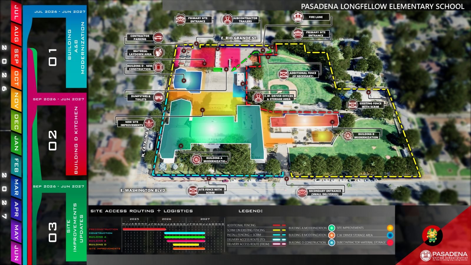 Pasadena Longfellow Elementary School site logistics board